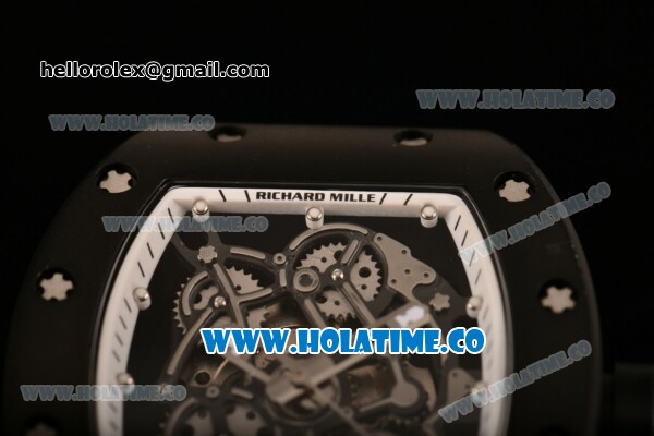 Richard Mille RM 055 Bubba Watson Tourbillon Manual Winding PVD Case with Skeleton Dial Black Rubber Strap and White Inner Bezel - Click Image to Close